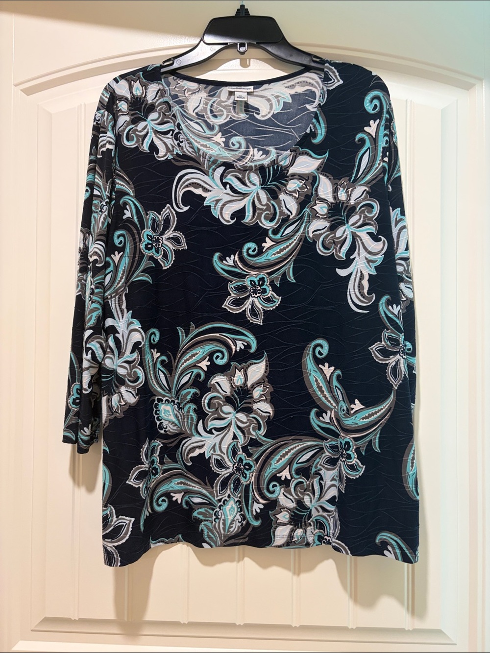 croft & barrow Black Floral Scroll Print Long Sleeve Blouse